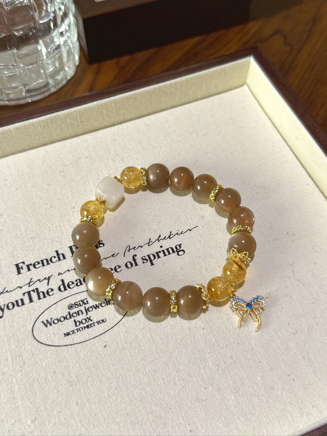 ▫️▪️ Golden backbone yellow tower crystal powder crystal sugar cube bracelet
